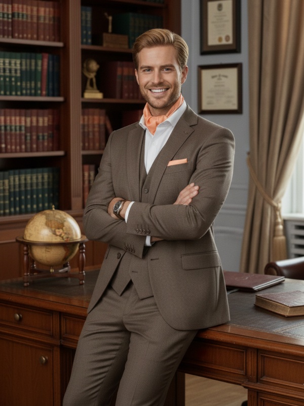 CM6-007 Jedwabna apaszka m�ska pod szyj� morelowa 67x67cm